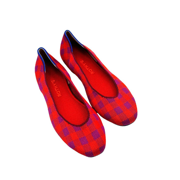 Rothy's The Square Pomegranate Gingham Ballet Flat Size W8.5 NWOB - Picture 7 of 11